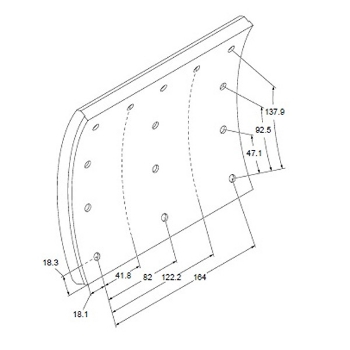 Picture of VL88+1MM/501 - Brake Lining - Single Oversize - Volvo Rear/Ft - 410mm x 200mm x 18/13.5mm - 12 H